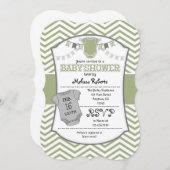 Invitation Baby shower Sage Olive Grey Chevron (Devant / Derrière)