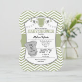 Invitation Baby shower Sage Olive Grey Chevron (Debout devant)