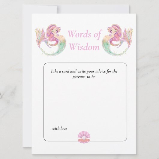 Invitation Baby Shower Sagesse de la Sirène.  Rose Sous l'Océ (Devant)