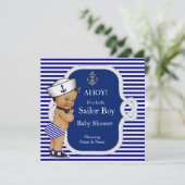 Invitation Baby shower Sailor Boy Blue Stripe Brunette (Debout devant)
