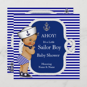 Invitation Baby shower Sailor Boy Blue Stripe Brunette