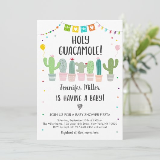 Invitation Baby shower Saint-Guacamole Fiesta Cactus (Debout devant)