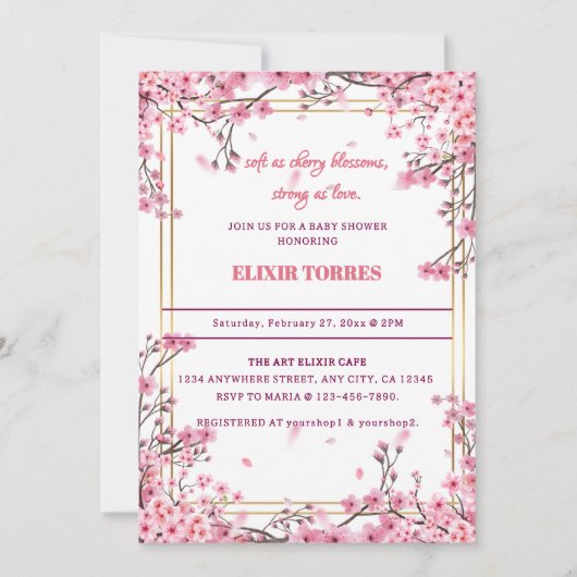 Invitation Baby shower Sakura Soft Cherry Blossom (Devant)