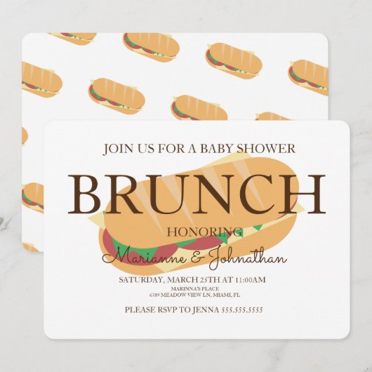Invitation Baby shower Sandwich Sub Brunch (Devant / Derrière)