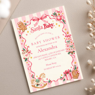 Invitation Baby Shower Santa Bébé Fleurs Roses en Pain d'Épic