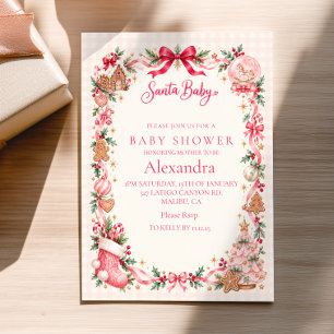 Invitation Baby Shower Santa Bébé Sapin de Noël Rose