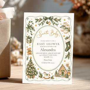 Invitation Baby Shower Santa Livre de Contes Vert Or