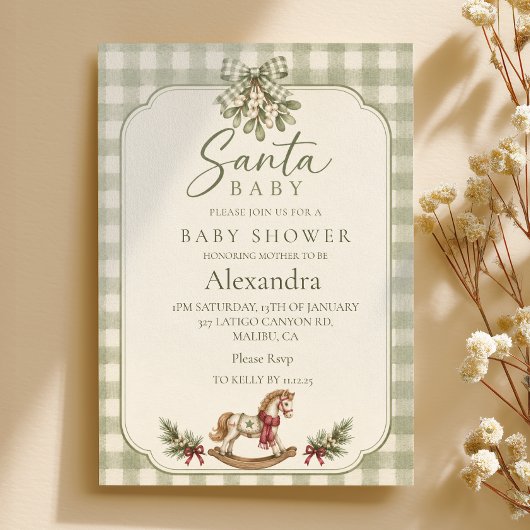 Invitation Baby Shower Santa Sage Gingham