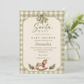 Invitation Baby Shower Santa Sage Gingham (Debout devant)