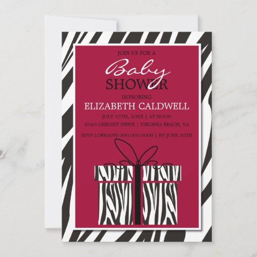 Invitation Baby shower Sassy Zebra (Devant)