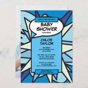 Invitation Baby shower Saupoudrer de la photo moderne Blue Ba