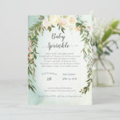 Invitation Baby shower Saupoudrer vert Roses blanches Florale (Debout devant)