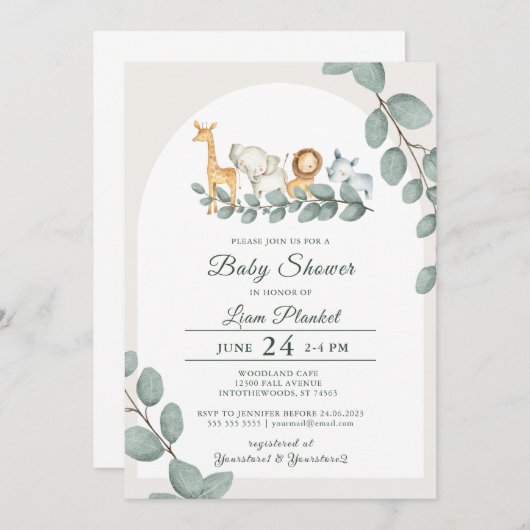 Invitation Baby shower sauvage Jungle Safari (Devant / Derrière)