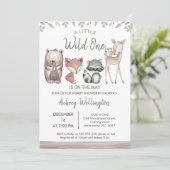Invitation Baby shower sauvage rustique d'animaux de bois (Debout devant)