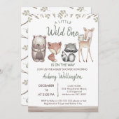Invitation Baby shower sauvage rustique d'animaux de bois (Devant / Derrière)