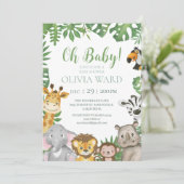 Invitation Baby shower sauvage Safari Jungle tropical verdure (Debout devant)