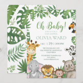 Invitation Baby shower sauvage Safari Jungle tropical verdure (Devant / Derrière)