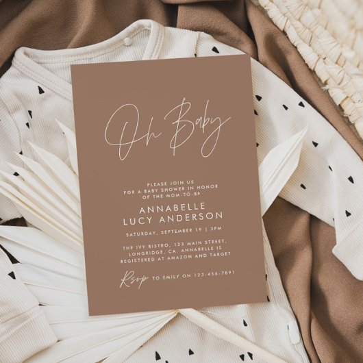 Invitation Baby shower script brun moderne brun élégant