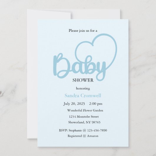 Invitation baby shower, Script cardiaque bébé (Devant)