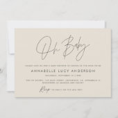 Invitation Baby shower script crème moderne photo boho nature (Devant)