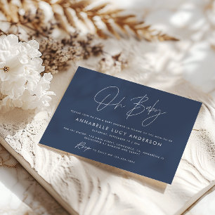 Invitation Baby shower script marine moderne bleu boho