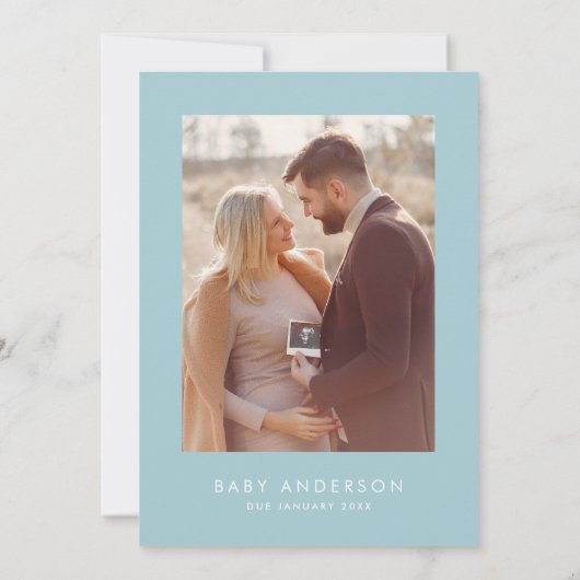 Invitation Baby shower script moderne bébé bleu élégant photo (Dos)