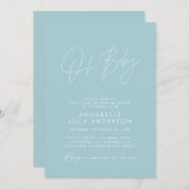 Invitation Baby shower script moderne bébé bleu élégant photo (Devant / Derrière)