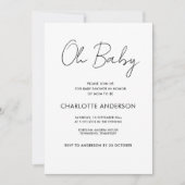 Invitation Baby shower script moderne blanc élégant (Devant)