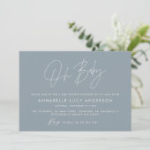 Invitation Baby shower script moderne bleu foncé boho (Debout devant)