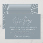 Invitation Baby shower script moderne bleu foncé boho (Devant / Derrière)