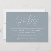 Invitation Baby shower script moderne bleu foncé photo boho (Devant)