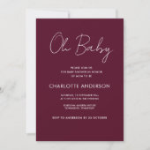Invitation Baby shower script moderne bordeaux élégant (Devant)