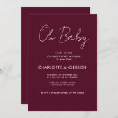 Invitation Baby shower script moderne bordeaux élégant (Devant / Derrière)