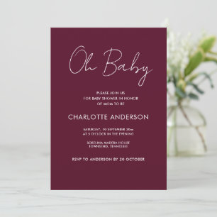 Invitation Baby shower script moderne bordeaux élégant