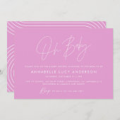 Invitation Baby shower script moderne cerise rose girly (Devant / Derrière)