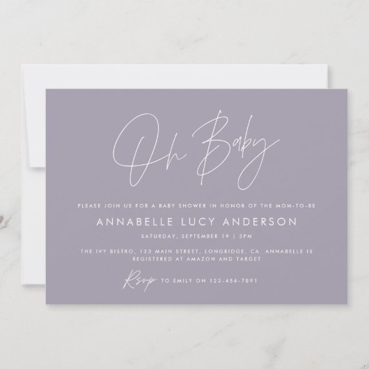 Invitation Baby shower script moderne lilas violet boho photo (Devant)