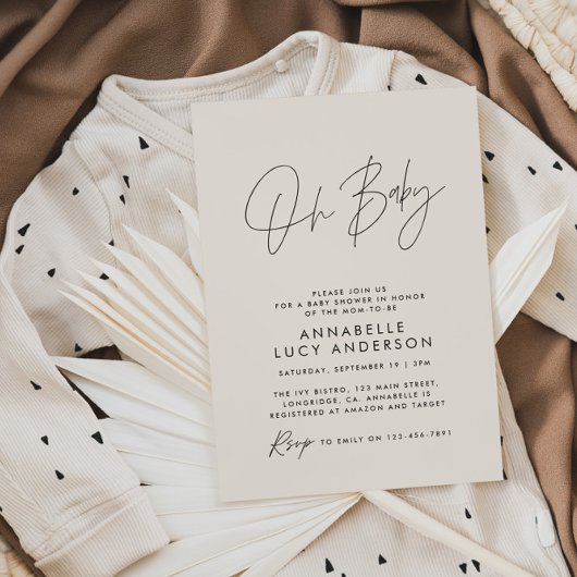 Invitation Baby shower script moderne naturel élégant