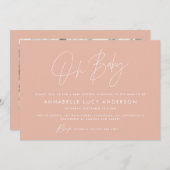 Invitation Baby shower script moderne photo blush rose élégan (Devant / Derrière)