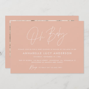 Invitation Baby shower script moderne photo blush rose élégan