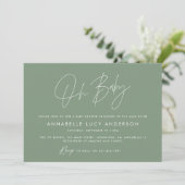 Invitation Baby shower script moderne sauge vert boho (Debout devant)