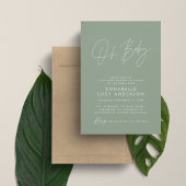 Invitation Baby shower script moderne sauge vert élégant