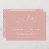 Invitation Baby shower script moderne simple rose rose boho (Devant / Derrière)