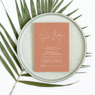 Invitation Baby shower script moderne terre cuite élégante