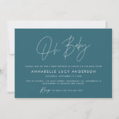 Invitation Baby shower script moderne turquoise bleu boho (Devant)