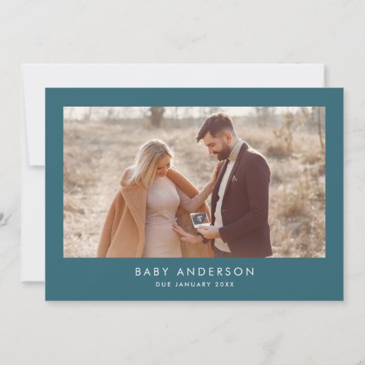 Invitation Baby shower script moderne turquoise bleu boho pho (Dos)