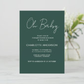 Invitation Baby shower script moderne vert émeraude élégant (Debout devant)