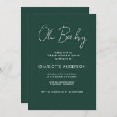 Invitation Baby shower script moderne vert émeraude élégant (Devant / Derrière)