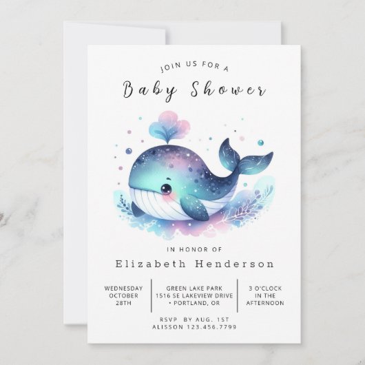 Invitation Baby shower Sea Custom Whale (Devant)