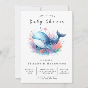 Invitation Baby shower Sea Digital Whale