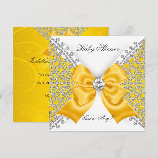 Invitation Baby shower Sexe Révéler Jaune Blanc (Devant / Derrière)